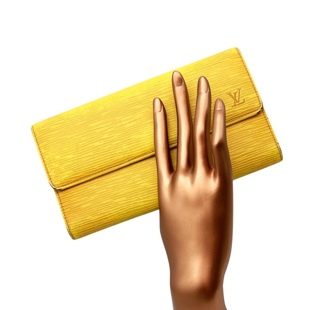 Louis Vuitton LV Yellow Epi Leather Long Wallet With Purple Interior